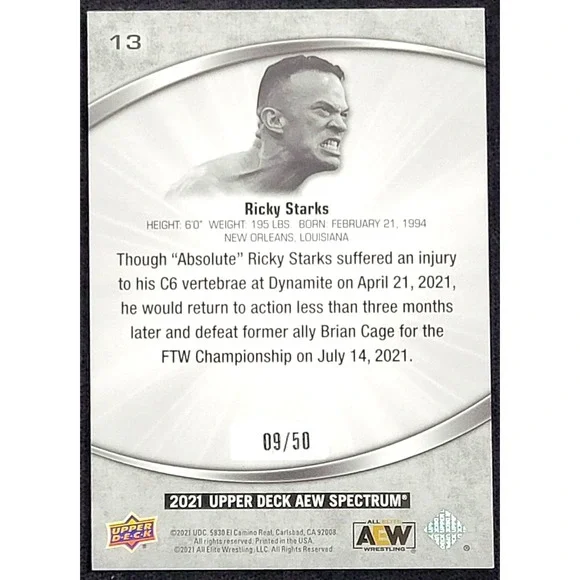 2021‎ UPPER DECK AEW SPECTRUM RICKY STARKS RED #D/50 Ricky Saints WWE WWF